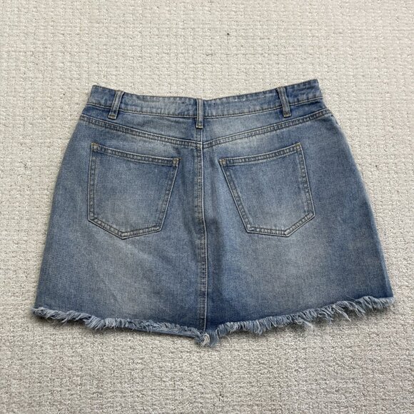 Kendall & Kylie Distressed Cut-Off Denim Mini Skirt Blue Raw Hem Casual Women’s - Picture 11 of 14